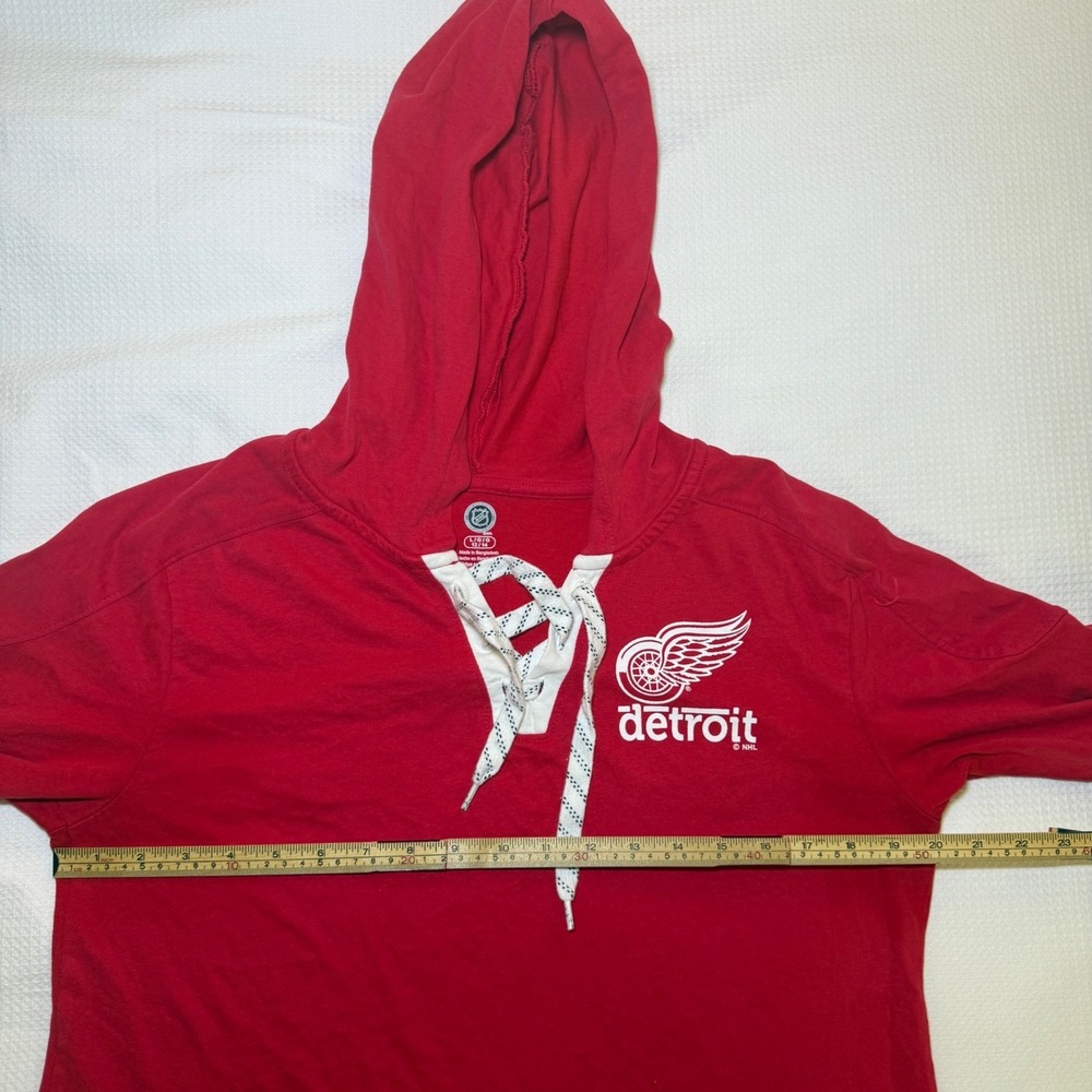 NHL Detroit Red Wings Lace Up Hoodie Youth Large 12/14 Red Long Sleeve Shirt - Picture 3 of 9